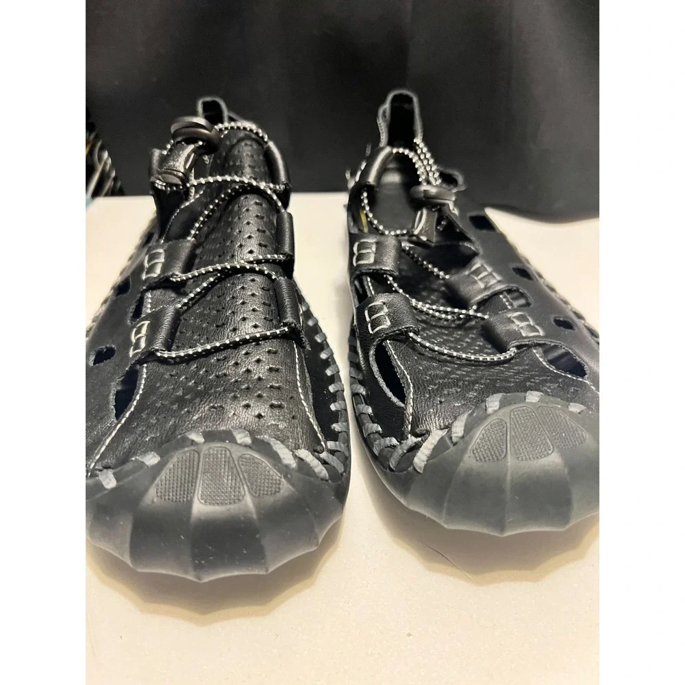Black Leather Fisherman Sandals Mens Size 12.5 EU 48 Orthopedic Shoes Walk